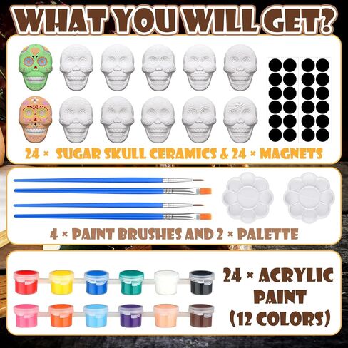 Simgoing 24 Sets Spring Kids Arts and Crafts Set Ceramic Painting Kit Unpainted Paintable Ceramics with 24 Magnet 4 Brushes and 2 Palette, Paint Your Own DIY Figurines for Toddler Boys Girls in Kuwait