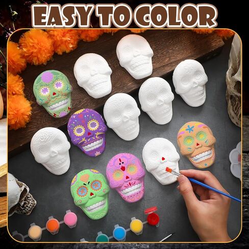 Simgoing 24 Sets Spring Kids Arts and Crafts Set Ceramic Painting Kit Unpainted Paintable Ceramics with 24 Magnet 4 Brushes and 2 Palette, Paint Your Own DIY Figurines for Toddler Boys Girls in Kuwait