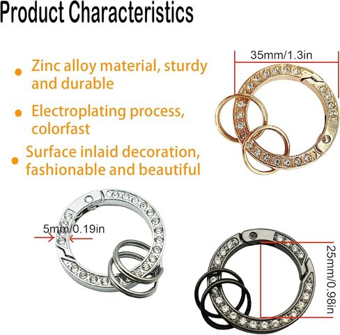 10 قطع من مشبك حلقة تسلق دائري، حلقات دائرية زنبركية، حامل سلسلة مفاتيح مع حلقتين صغيرتين، إكسسوارات يدوية لحقائب المفاتيح والمحافظ. بندقية سوداء in Kuwait