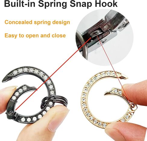 10 قطع من مشبك حلقة تسلق دائري، حلقات دائرية زنبركية، حامل سلسلة مفاتيح مع حلقتين صغيرتين، إكسسوارات يدوية لحقائب المفاتيح والمحافظ. بندقية سوداء in Kuwait