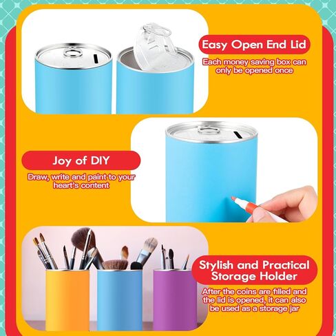 Tandefio 8 أجهزة كمبيوتر شخصية DIY Coin Piggy Bank Metal Piggy Bank Money Piggy Bank صندوق توفير فارغ مع 24 قلم طلاء أكريليك Piggy Bank Craft لعيد الميلاد هدية إبداعية للأولاد والبنات لوازم حفلات أعياد الميلاد in Kuwait