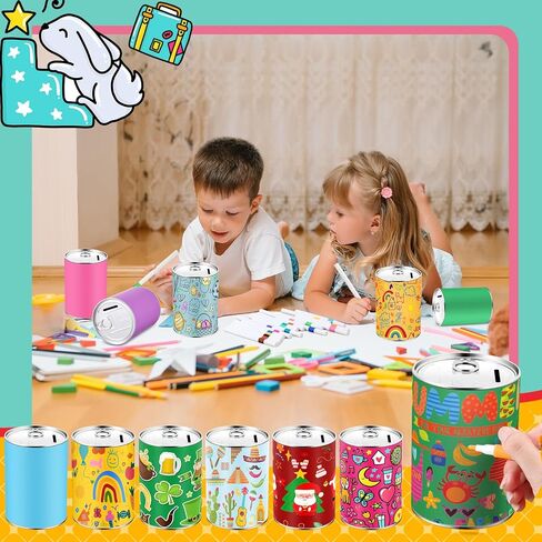 Tandefio 8 أجهزة كمبيوتر شخصية DIY Coin Piggy Bank Metal Piggy Bank Money Piggy Bank صندوق توفير فارغ مع 24 قلم طلاء أكريليك Piggy Bank Craft لعيد الميلاد هدية إبداعية للأولاد والبنات لوازم حفلات أعياد الميلاد in Kuwait