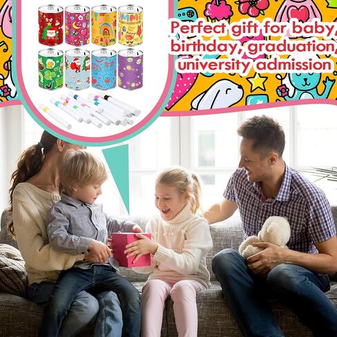 Tandefio 8 أجهزة كمبيوتر شخصية DIY Coin Piggy Bank Metal Piggy Bank Money Piggy Bank صندوق توفير فارغ مع 24 قلم طلاء أكريليك Piggy Bank Craft لعيد الميلاد هدية إبداعية للأولاد والبنات لوازم حفلات أعياد الميلاد in Kuwait