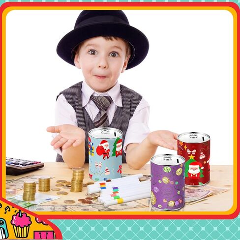 Tandefio 8 أجهزة كمبيوتر شخصية DIY Coin Piggy Bank Metal Piggy Bank Money Piggy Bank صندوق توفير فارغ مع 24 قلم طلاء أكريليك Piggy Bank Craft لعيد الميلاد هدية إبداعية للأولاد والبنات لوازم حفلات أعياد الميلاد in Kuwait