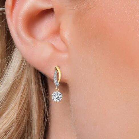 Gem Stone King 925 Silver and 10K Yellow Gold 4.5MM Round Gemstone Birthstone and White Lab Grown Diamond Dangle Earrings for Women in Kuwait