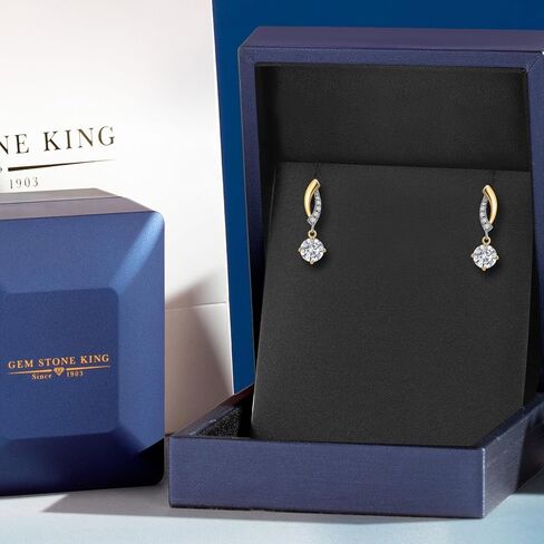 Gem Stone King 925 Silver and 10K Yellow Gold 4.5MM Round Gemstone Birthstone and White Lab Grown Diamond Dangle Earrings for Women in Kuwait