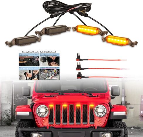 LED LED Grille Grille Lights for 2019 2020 2021 2022 2023 Jeep Wrangler JL Jlu Rubicon Sahara Sport Grille Grille Grille Light Front Headlips Wrangler JL Jlu 2018-2023 White 4pcs LED (White JL 4p) in Kuwait
