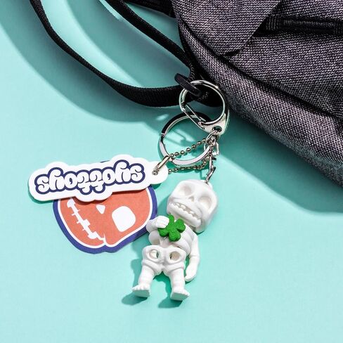 Fortune Skelly Collection Flexy Toy Keychain - Movable Skull & Four Leaf Clover Keychain, Flexible Joints, Fun & Unique Gift, Lucky Charm, Made in Korea in Saudi Arabia