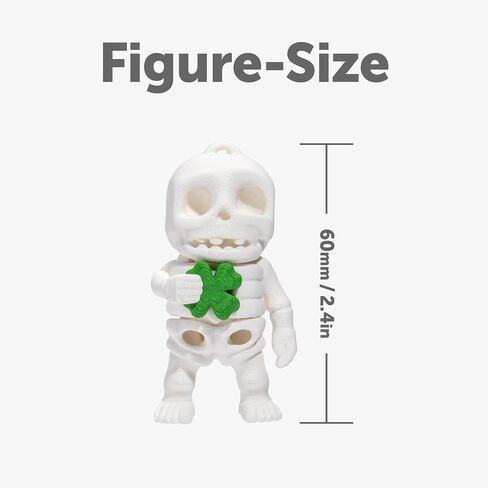 Fortune Skelly Collection Flexy Toy Keychain - Movable Skull & Four Leaf Clover Keychain, Flexible Joints, Fun & Unique Gift, Lucky Charm, Made in Korea in Saudi Arabia