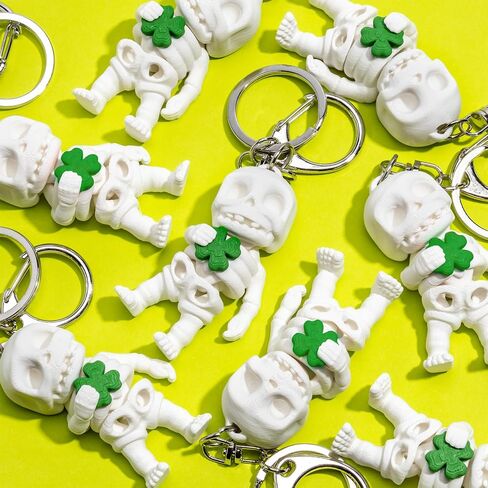 Fortune Skelly Collection Flexy Toy Keychain - Movable Skull & Four Leaf Clover Keychain, Flexible Joints, Fun & Unique Gift, Lucky Charm, Made in Korea in Saudi Arabia