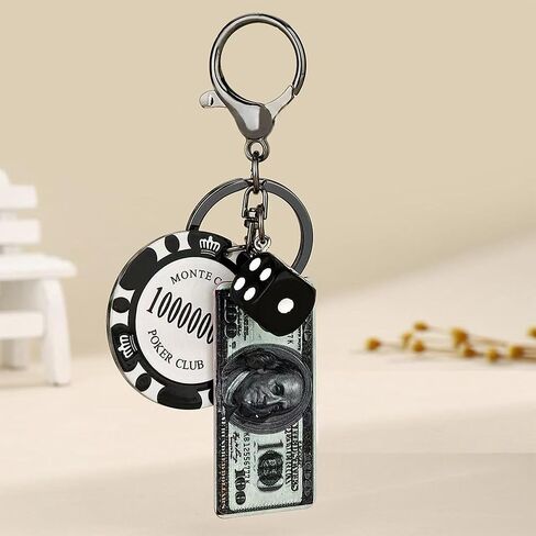 Angyape Las Vegas Souvenir Purse Bag Charms Poker Chips Money Dice Keychain Car Keychain Accessorise Gifts for Casino Fans in Saudi Arabia