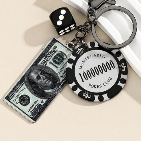 Angyape Las Vegas Souvenir Purse Bag Charms Poker Chips Money Dice Keychain Car Keychain Accessorise Gifts for Casino Fans in Saudi Arabia