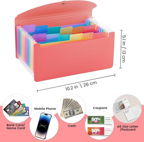 13 Pocket A6 Receipt Organizer, 2 Pack Small Accordion File Organizer, Coupon Organizer with Labels - Clear in Kuwait