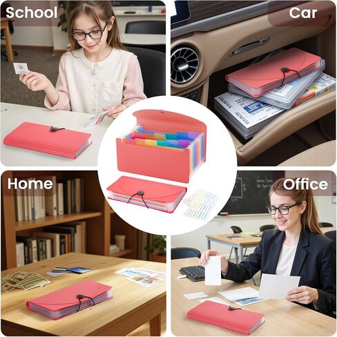 13 Pocket A6 Receipt Organizer, 2 Pack Small Accordion File Organizer, Coupon Organizer with Labels - Clear in Kuwait