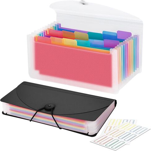 13 Pocket A6 Receipt Organizer, 2 Pack Small Accordion File Organizer, Coupon Organizer with Labels - Clear in Kuwait