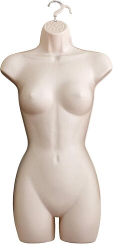 DisplayTown Female Mannequin Hip Long Torso Hollow Back Body Stackable Dress Form with Hanging Hook for Tshirt Display, Countertop, Craft Show, Photos and Design, S-M Clothing Size (Silver, Set of 2) in Kuwait