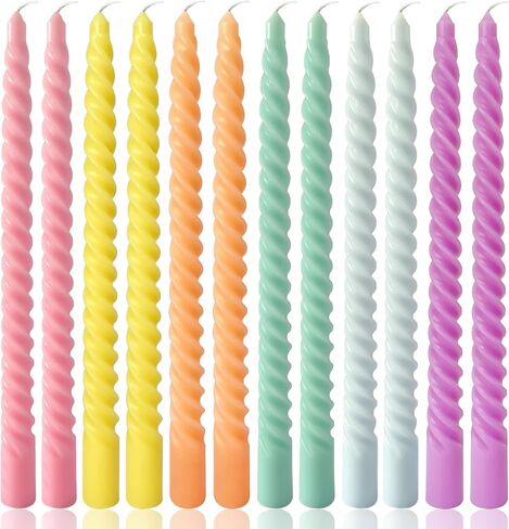 10 Inch Cream Spiral Taper Candles for Home Decoration, 12 Pack Candy-Color Candlesticks for Dinner Party Wedding Holiday in Saudi Arabia