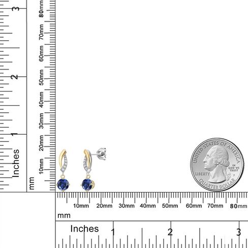 Gem Stone King 925 Silver and 10K Yellow Gold 4.5MM Round Gemstone Birthstone and White Lab Grown Diamond Dangle Earrings for Women in Kuwait