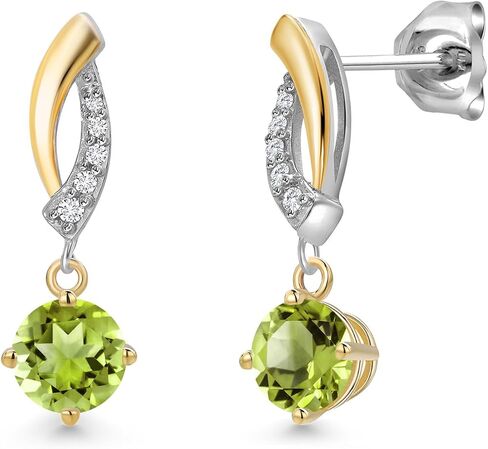 Gem Stone King 925 Silver and 10K Yellow Gold 4.5MM Round Gemstone Birthstone and White Lab Grown Diamond Dangle Earrings for Women in Kuwait
