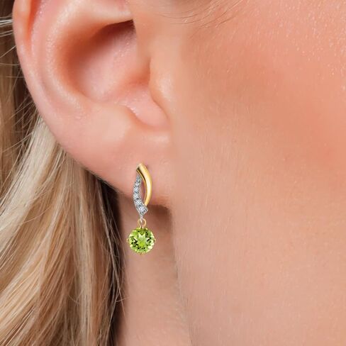 Gem Stone King 925 Silver and 10K Yellow Gold 4.5MM Round Gemstone Birthstone and White Lab Grown Diamond Dangle Earrings for Women in Kuwait