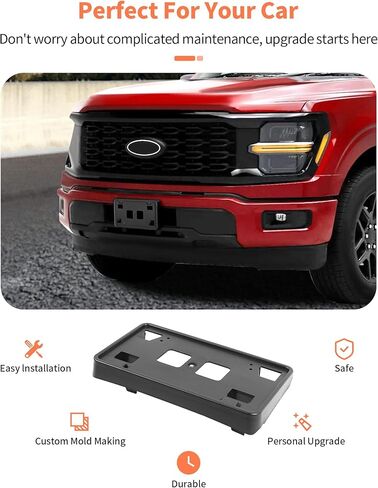 ل F150 Front Plate Bracket Frracket Frracker متوافق مع Ford F150 2021-2025+، إكسسوارات تلقائية خارج لوحة الرخصة الأمامية الأنيقة إطار الأسود الأسود in Kuwait