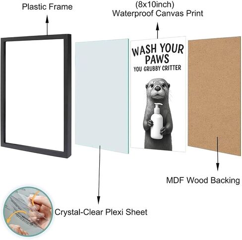 Funny Bathroom Wall Art - "غسل الكفوف" أبيض وأسود طباعة ثعلب - فوري جاهز لتعليق جدار الحمام (Otter ، 10L "× 8W" ، مؤطرة) in Saudi Arabia