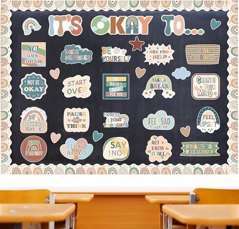 مجموعة لوحة إعلانات لمحطة التأكيد مكونة من 65 قطعة، ملصقات تحفيزية لديكورات مرآة الفصول الدراسية، لا بأس من لوحة الإعلانات بوهو الأوكالبتوس الرائعة للعودة إلى المدرسة (نمط رائع) in Kuwait