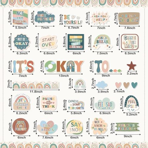 مجموعة لوحة إعلانات لمحطة التأكيد مكونة من 65 قطعة، ملصقات تحفيزية لديكورات مرآة الفصول الدراسية، لا بأس من لوحة الإعلانات بوهو الأوكالبتوس الرائعة للعودة إلى المدرسة (نمط رائع) in Kuwait