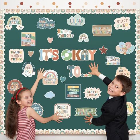 مجموعة لوحة إعلانات لمحطة التأكيد مكونة من 65 قطعة، ملصقات تحفيزية لديكورات مرآة الفصول الدراسية، لا بأس من لوحة الإعلانات بوهو الأوكالبتوس الرائعة للعودة إلى المدرسة (نمط رائع) in Kuwait