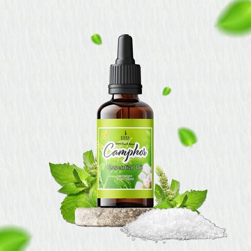 الروح العصي الطبيعية Camphor Essental Oil 4 Fl Oz (120 مل) بنسبة 100 ٪ من زيت الكافور الطبيعي مع قطار زجاجي للعلاج العطري ، Puja ، التدليك ، العناية بالبشرة in Kuwait