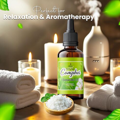 الروح العصي الطبيعية Camphor Essental Oil 4 Fl Oz (120 مل) بنسبة 100 ٪ من زيت الكافور الطبيعي مع قطار زجاجي للعلاج العطري ، Puja ، التدليك ، العناية بالبشرة in Kuwait
