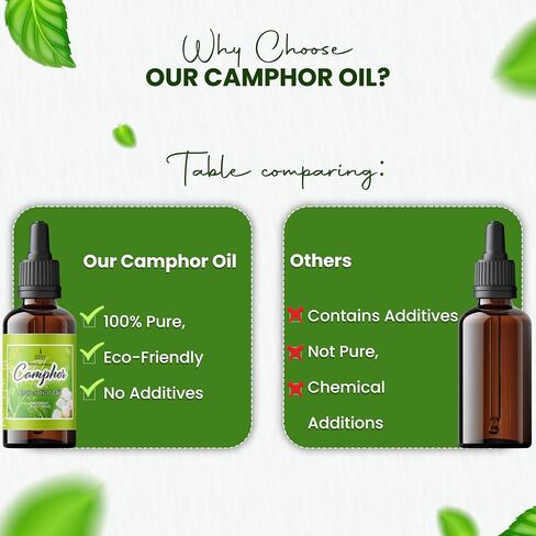 الروح العصي الطبيعية Camphor Essental Oil 4 Fl Oz (120 مل) بنسبة 100 ٪ من زيت الكافور الطبيعي مع قطار زجاجي للعلاج العطري ، Puja ، التدليك ، العناية بالبشرة in Kuwait