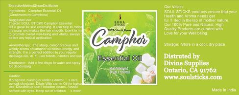 الروح العصي الطبيعية Camphor Essental Oil 4 Fl Oz (120 مل) بنسبة 100 ٪ من زيت الكافور الطبيعي مع قطار زجاجي للعلاج العطري ، Puja ، التدليك ، العناية بالبشرة in Kuwait
