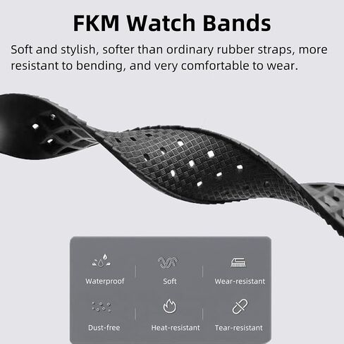 Tropical Style FKM Rubber Watch Bands 18mm 19mm 20mm 21mm 22mm Quick Release Fluororubber Waterproof Soft Breathable Durable FKM Rubber Watch Strap Universal Replacement Band Strap for Men Women in Kuwait