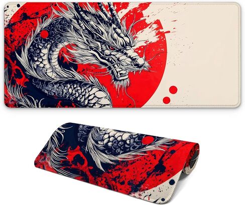 Japanese Forest Full Moon Gaming Mouse Pad with Non-Slip Rubber Base, Large Anime Mousepad with Stitched Edges, Long Keyboard Mat for Home and Office, 31.5 x 11.8 inches in Saudi Arabia