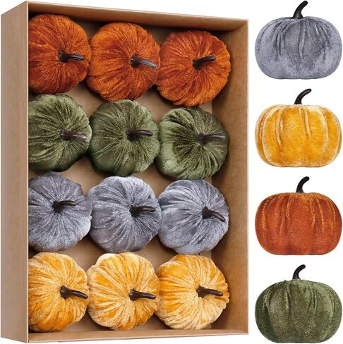Super Holiday 12pcs ديكور القرع المخملي الاصطناعي ، 4 ألوان رغوة فو توافق على القرع زخرفة لخريف الحصاد موضوع حفل زفاف عيد الشكر الهالوين ديكور. in Kuwait