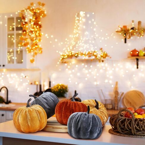 Super Holiday 12pcs ديكور القرع المخملي الاصطناعي ، 4 ألوان رغوة فو توافق على القرع زخرفة لخريف الحصاد موضوع حفل زفاف عيد الشكر الهالوين ديكور. in Kuwait
