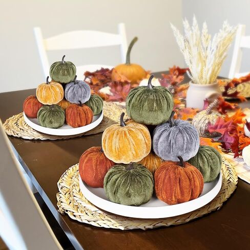 Super Holiday 12pcs ديكور القرع المخملي الاصطناعي ، 4 ألوان رغوة فو توافق على القرع زخرفة لخريف الحصاد موضوع حفل زفاف عيد الشكر الهالوين ديكور. in Kuwait