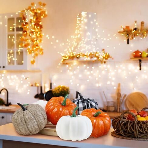 Super Holiday 12PCS Artificial Velvet Pumpkins Decor, 4 Colors Foam Faux Flocked Pumpkins Decoration for Fall Harvest Theme Party Wedding Halloween Thanksgiving Table Decor. in Kuwait