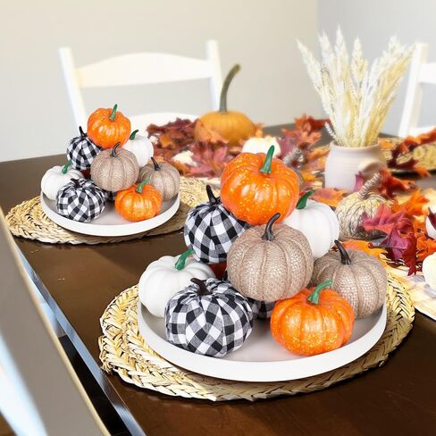 Super Holiday 12PCS Artificial Velvet Pumpkins Decor, 4 Colors Foam Faux Flocked Pumpkins Decoration for Fall Harvest Theme Party Wedding Halloween Thanksgiving Table Decor. in Kuwait