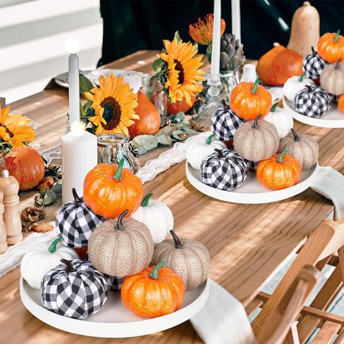 Super Holiday 12PCS Artificial Velvet Pumpkins Decor, 4 Colors Foam Faux Flocked Pumpkins Decoration for Fall Harvest Theme Party Wedding Halloween Thanksgiving Table Decor. in Kuwait