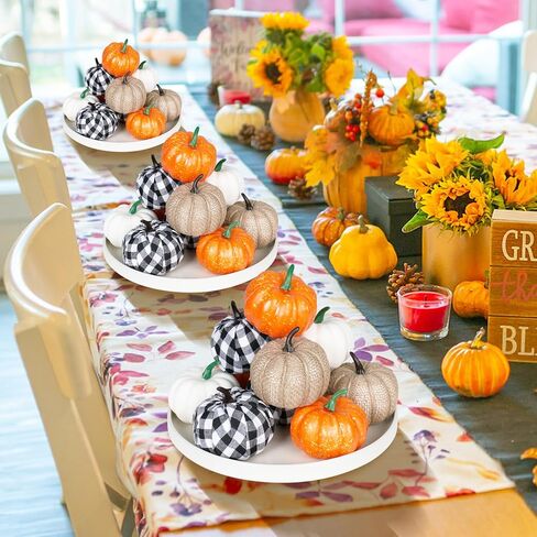 Super Holiday 12PCS Artificial Velvet Pumpkins Decor, 4 Colors Foam Faux Flocked Pumpkins Decoration for Fall Harvest Theme Party Wedding Halloween Thanksgiving Table Decor. in Kuwait