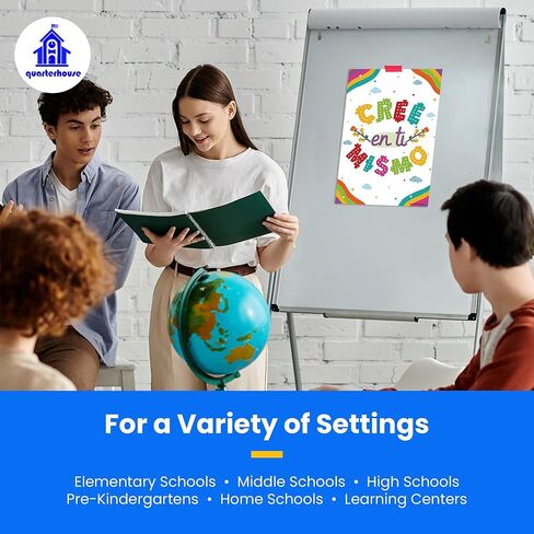 مجموعة ملصقات تحفيزية إسبانية (بيضاء) من Quarterhouse، مواد تعليمية للفصول الدراسية الإسبانية للطلاب والمعلمين من مرحلة الروضة وحتى الصف الثاني عشر، مجموعة مكونة من 12 قطعة، 12 × 18 بوصة، متينة للغاية in Kuwait