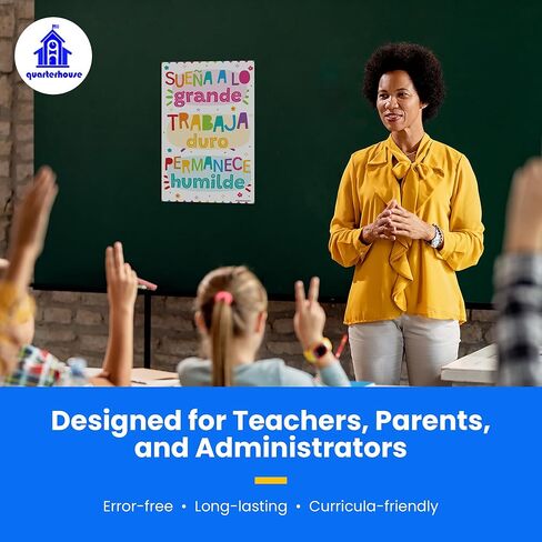 مجموعة ملصقات تحفيزية إسبانية (بيضاء) من Quarterhouse، مواد تعليمية للفصول الدراسية الإسبانية للطلاب والمعلمين من مرحلة الروضة وحتى الصف الثاني عشر، مجموعة مكونة من 12 قطعة، 12 × 18 بوصة، متينة للغاية in Kuwait