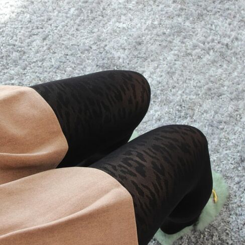 2 Pairs Premium Patterned 80D Black Opaque Tights for Women with Animal Skin Desgins Control Top Pantyhose in Saudi Arabia