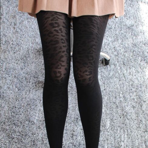 2 Pairs Premium Patterned 80D Black Opaque Tights for Women with Animal Skin Desgins Control Top Pantyhose in Saudi Arabia
