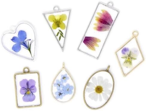 20pcs Open Back Heart Shape Bezel Frame Pendant Charm Pressed Flower Resin Mold Geometric Tray Setting Antique Silver Tone for Jewelry Craft Making CF286-6 in Saudi Arabia