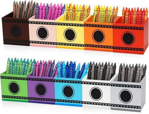 10 Pcs Crayon Organizer Crayon Box Shaped Crayon Holder Wooden Colored Pen Holder Crayon Dispenser Marker Storage Organizer for Back to School for Classroom School Art Storage Supplies in Kuwait