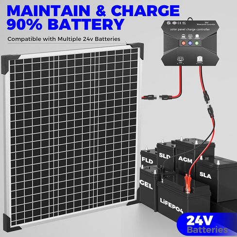 مجموعة ألواح شمسية 24V 24V ، وصيانة بطارية الطاقة الشمسية مع شحن MPPT شحن شحنة قابلة للتعديل ، وشاحن بطارية الطاقة الشمسية لجرار قارب سيارة RV و Camping in Kuwait