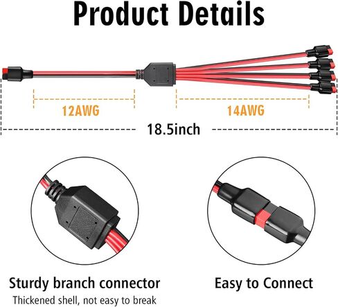 Anderson Y Splitter Cable 1 to 4 Anderson Solar Panel Extension Cable Power Pole Port Parallel Connector for Portable RV Solar Generator Power Station 18.5Inch in Saudi Arabia